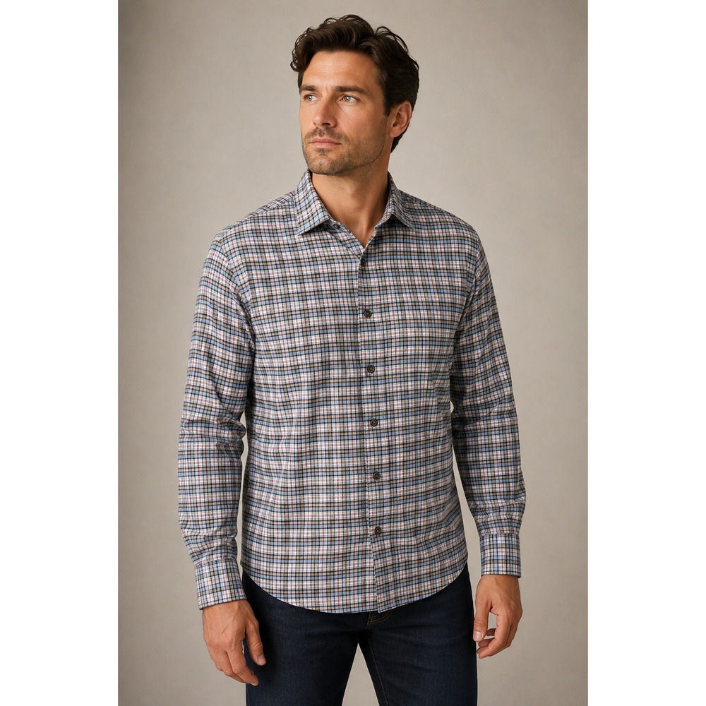 Peter Millar Shirt Men's Large Plaid Long Sleeve Button Down Blue Red